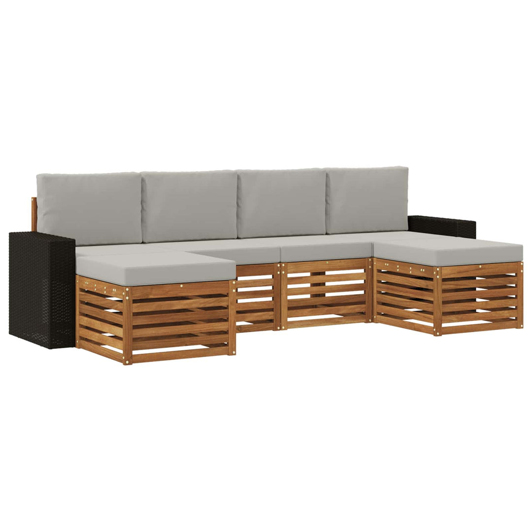 Sofasæt med pude 6 pcs Naturfarvet og lysegrå Massivt Akacietræ