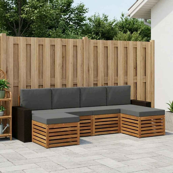 Sofasæt med pude 6 pcs Naturlig og Antracit Massivt Akacietræ