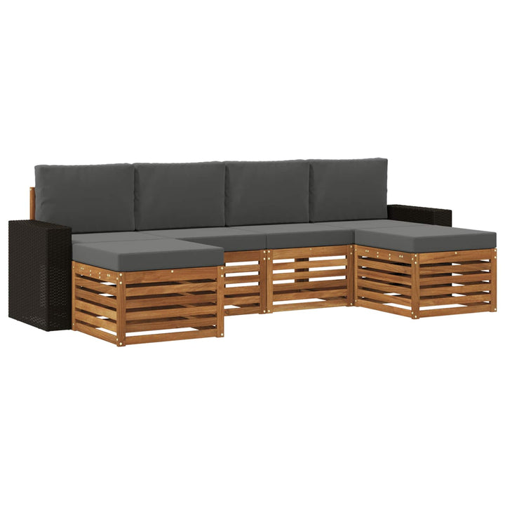 Sofasæt med pude 6 pcs Naturlig og Antracit Massivt Akacietræ