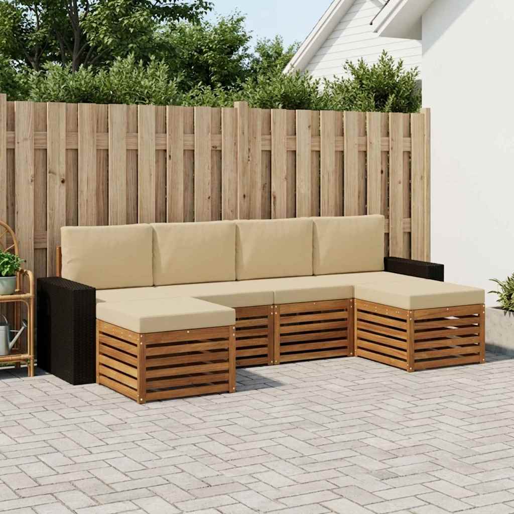 Sofasæt med pude 6 pcs Naturlig og Beige Massivt Akacietræ