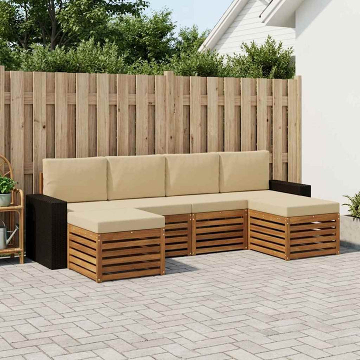 Sofasæt med pude 6 pcs Naturlig og Beige Massivt Akacietræ