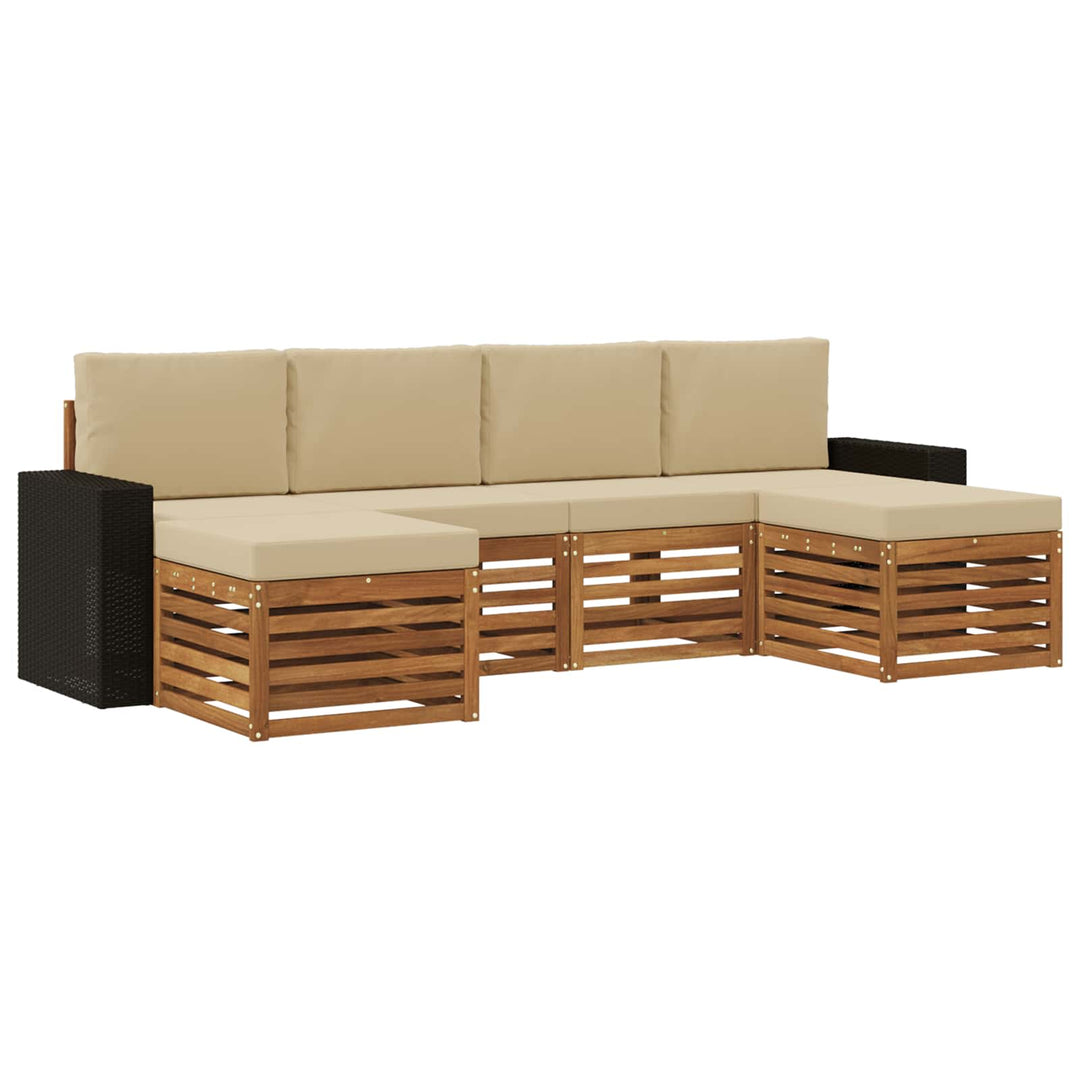 Sofasæt med pude 6 pcs Naturlig og Beige Massivt Akacietræ