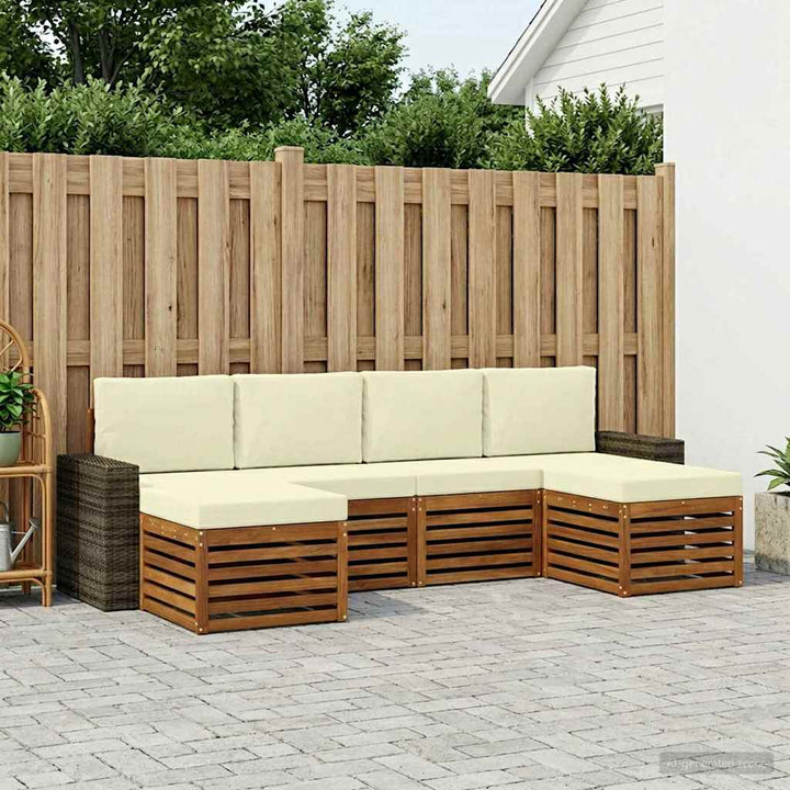 Sofasæt med pude 6 pcs Naturlig og Fløde Massivt Akacietræ