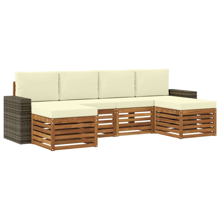 Sofasæt med pude 6 pcs Naturlig og Fløde Massivt Akacietræ