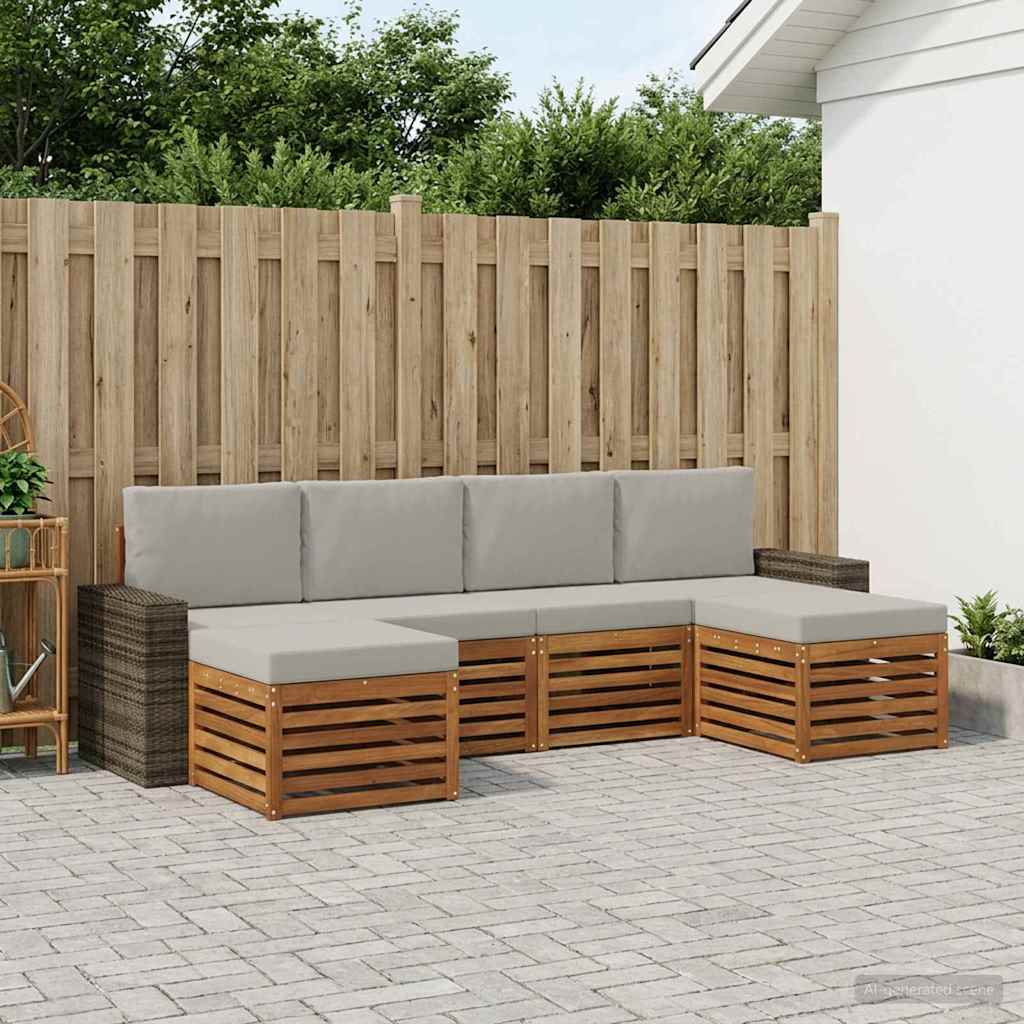 Sofasæt med pude 6 pcs Naturfarvet og lysegrå Massivt Akacietræ