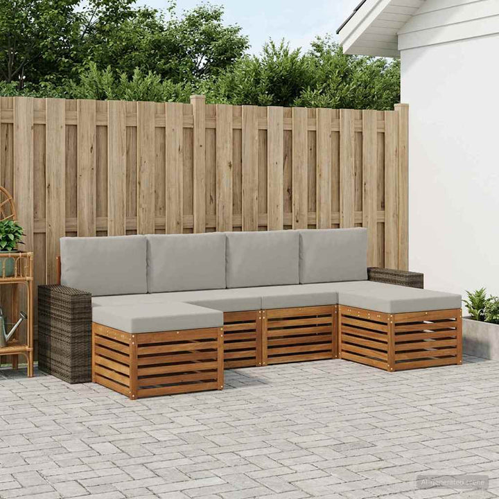 Sofasæt med pude 6 pcs Naturfarvet og lysegrå Massivt Akacietræ