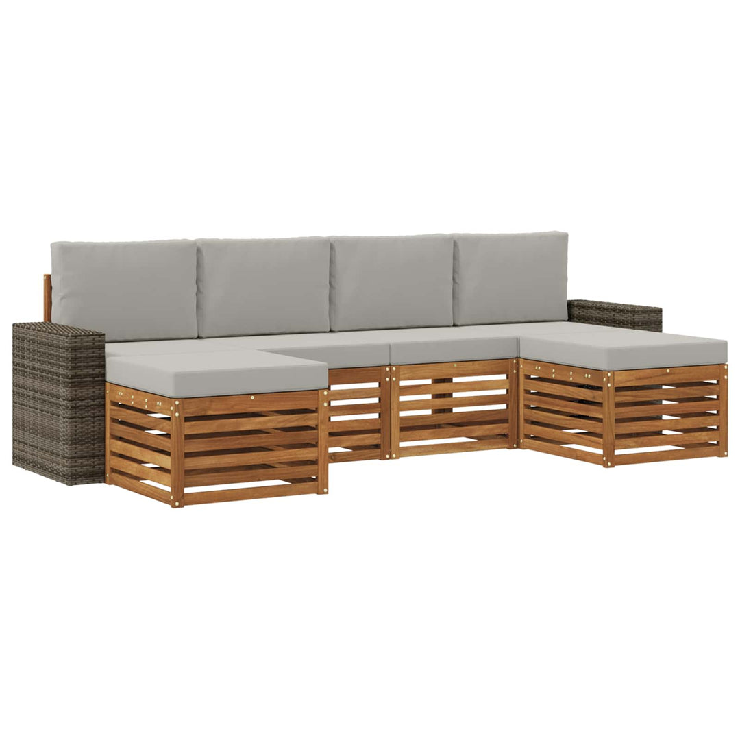 Sofasæt med pude 6 pcs Naturfarvet og lysegrå Massivt Akacietræ