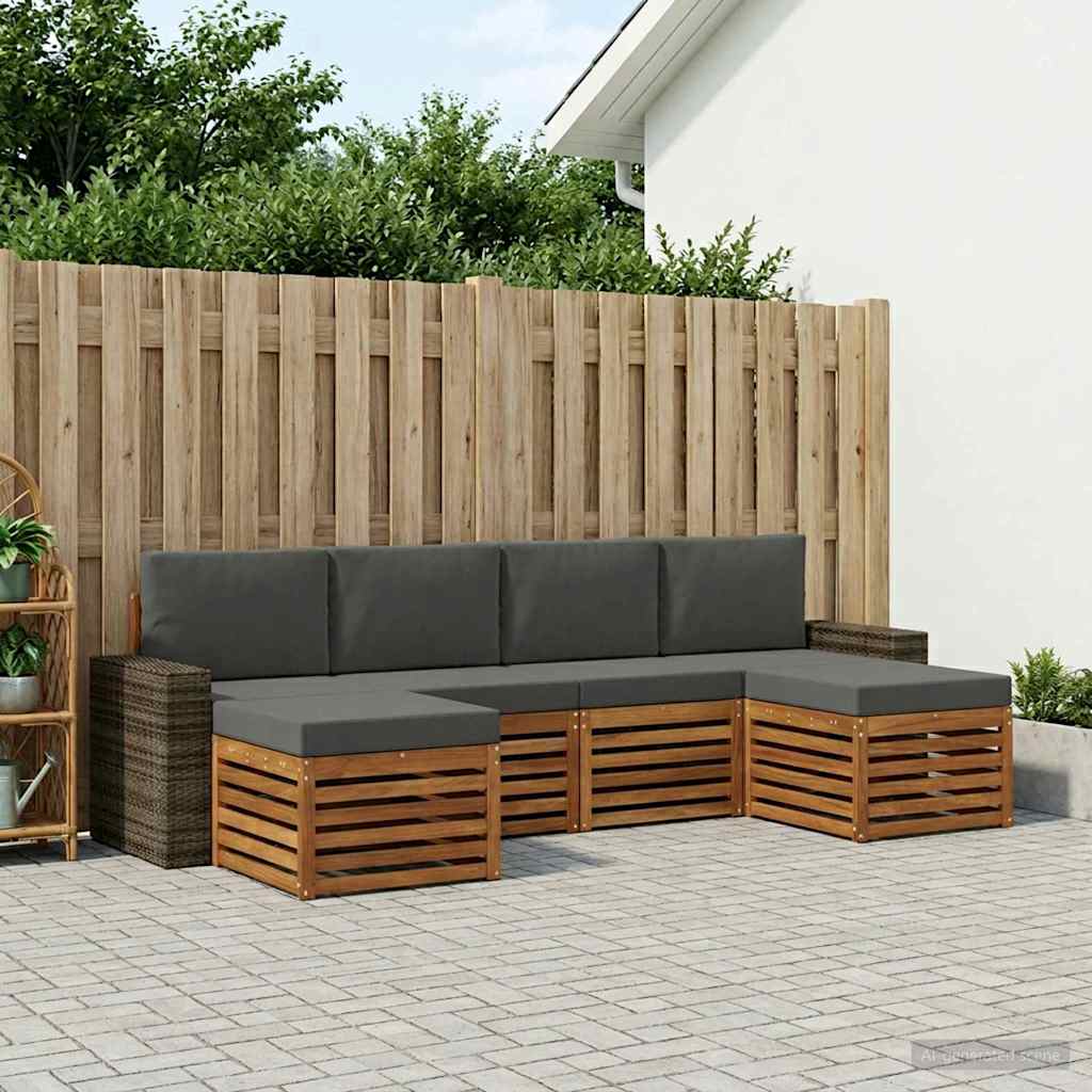 Sofasæt med pude 6 pcs Naturlig og Antracit Massivt Akacietræ