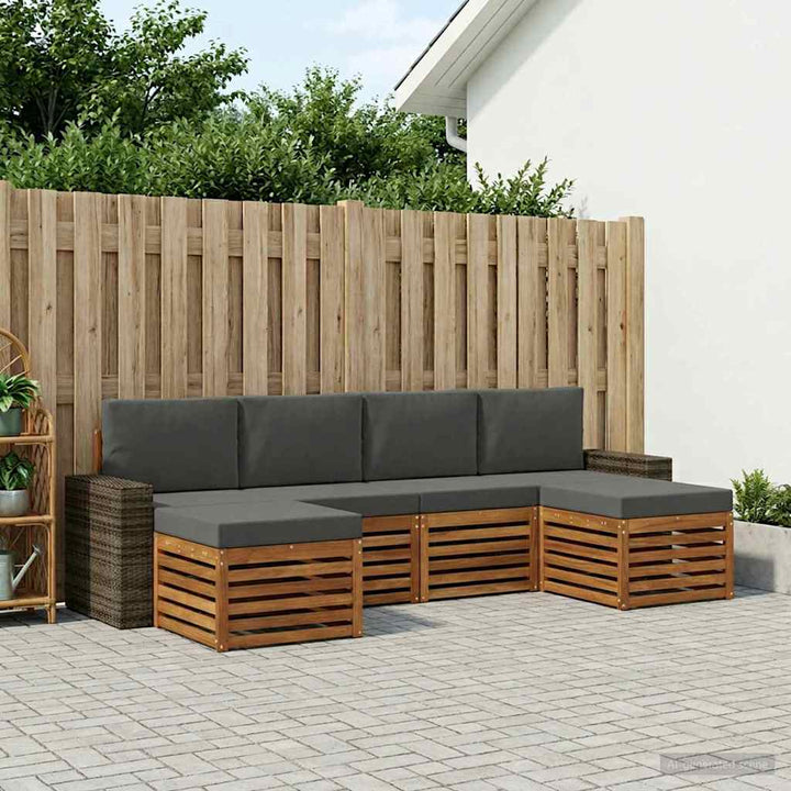 Sofasæt med pude 6 pcs Naturlig og Antracit Massivt Akacietræ