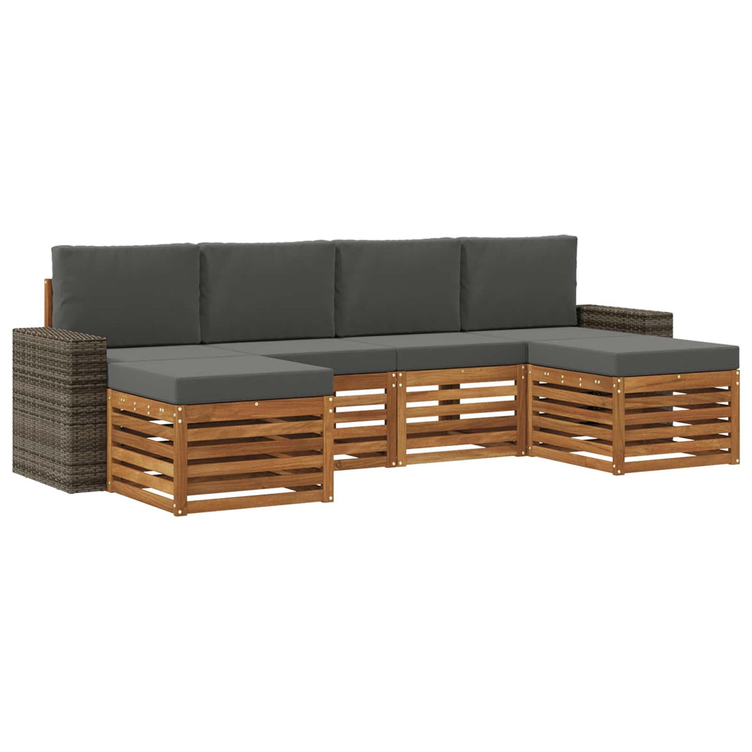 Sofasæt med pude 6 pcs Naturlig og Antracit Massivt Akacietræ
