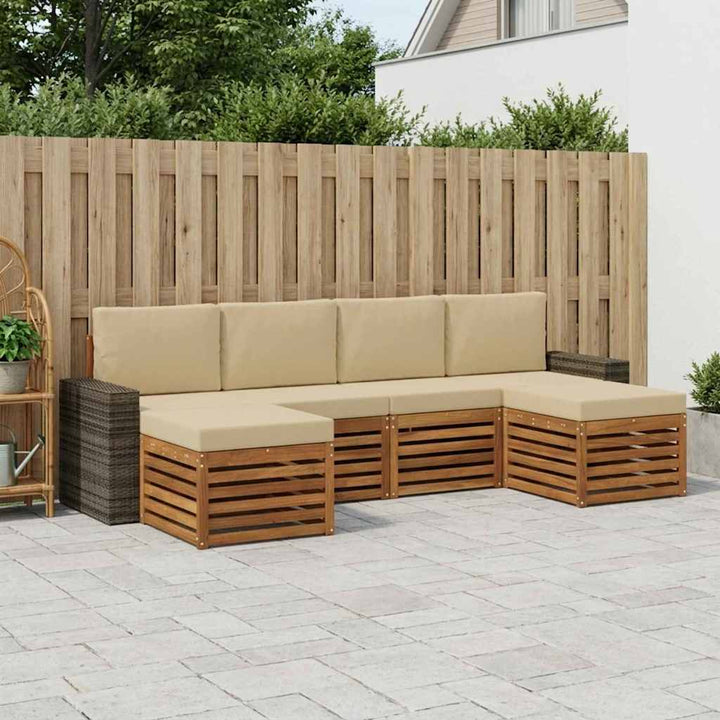 Sofasæt med pude 6 pcs Naturlig og Beige Massivt Akacietræ