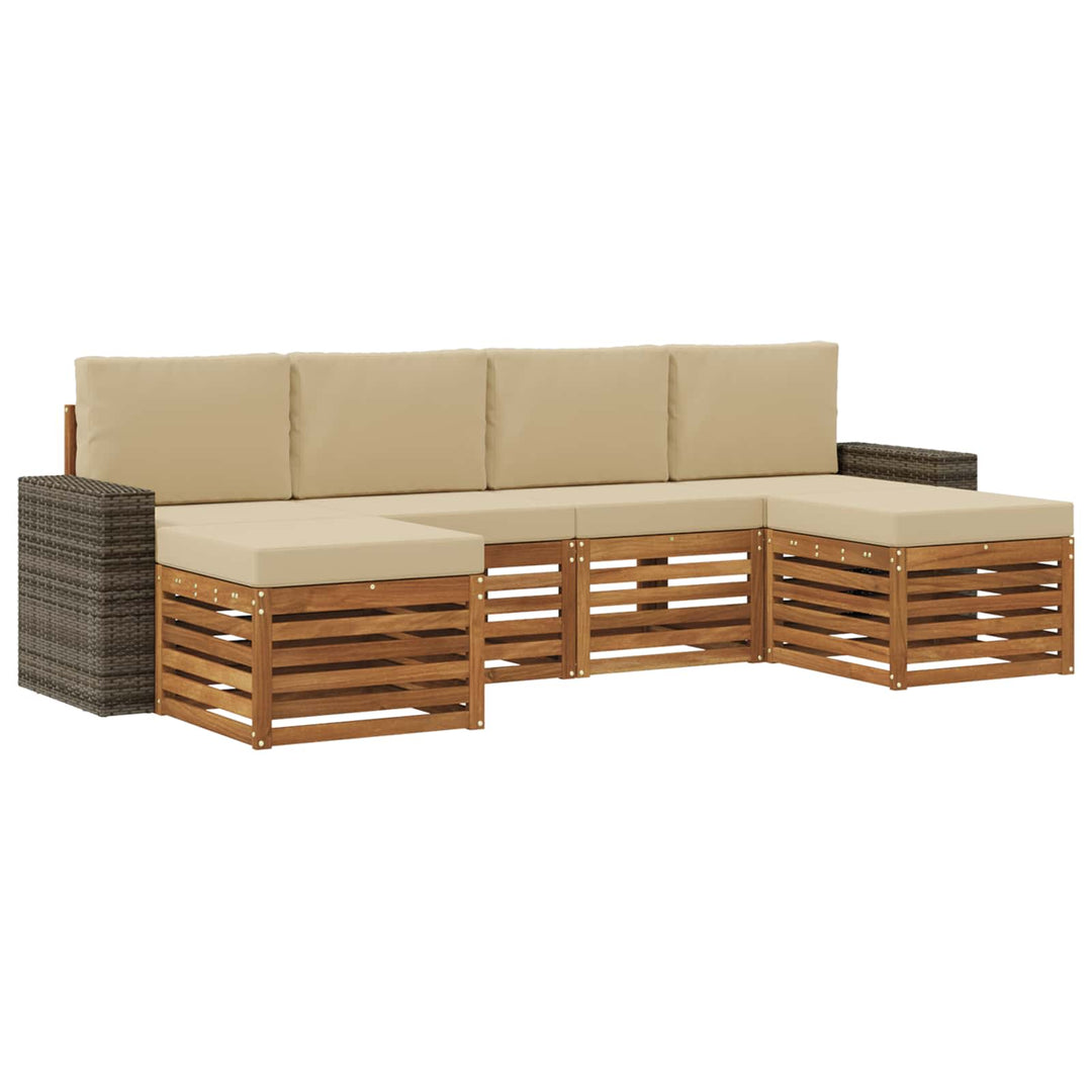 Sofasæt med pude 6 pcs Naturlig og Beige Massivt Akacietræ