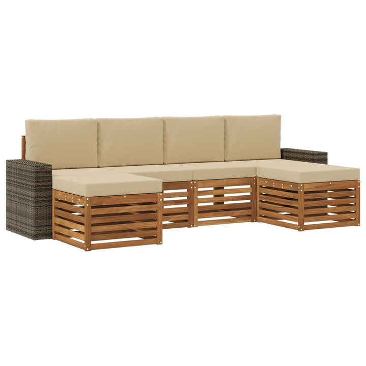 Sofasæt med pude 6 pcs Naturlig og Beige Massivt Akacietræ