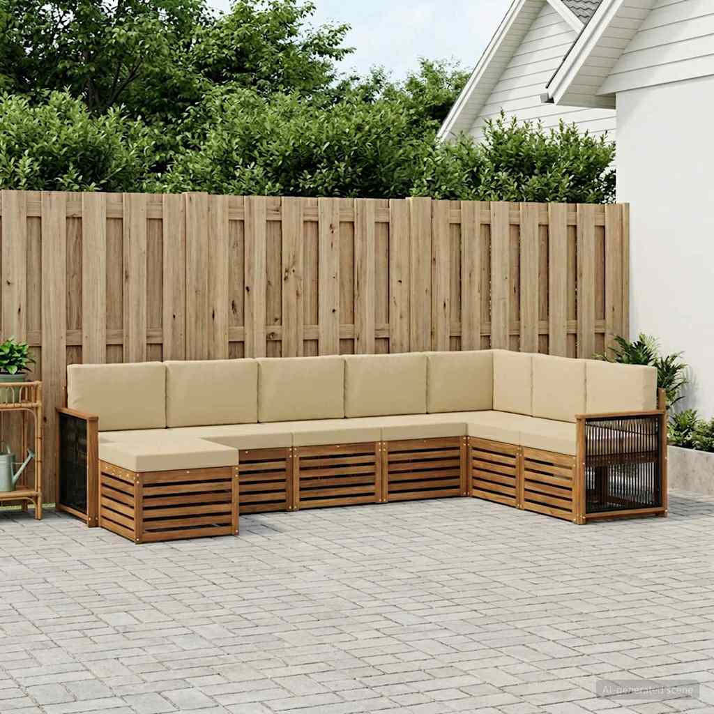 Udendørs sofagruppe med pude 6 pcs Naturfarvet