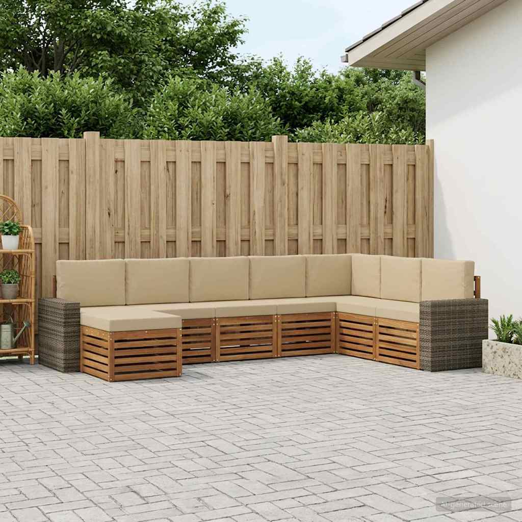 Udendørs sofagruppe med pude 8 pcs Naturlig og Beige