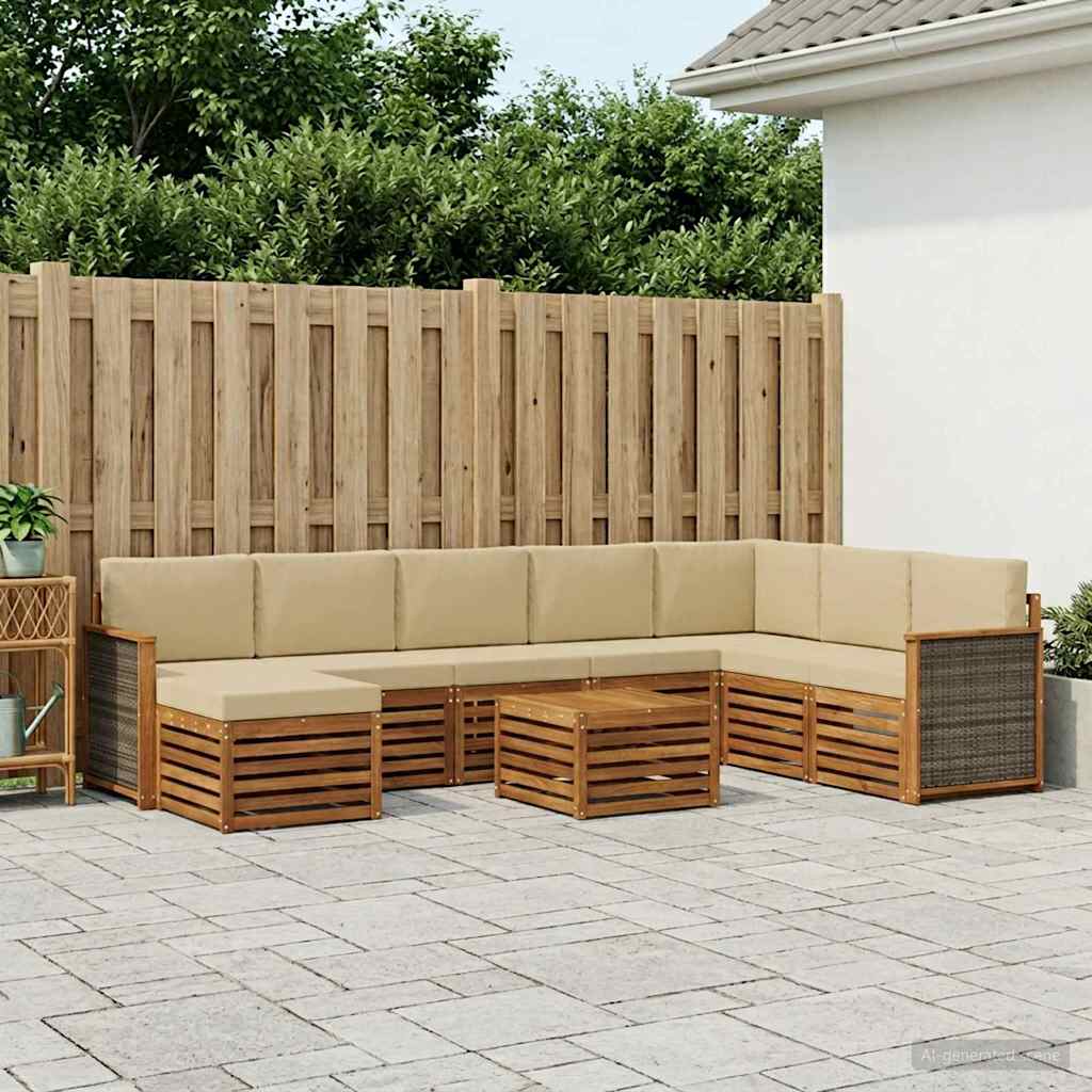 Udendørs sofagruppe med pude 7 pcs Naturfarvet