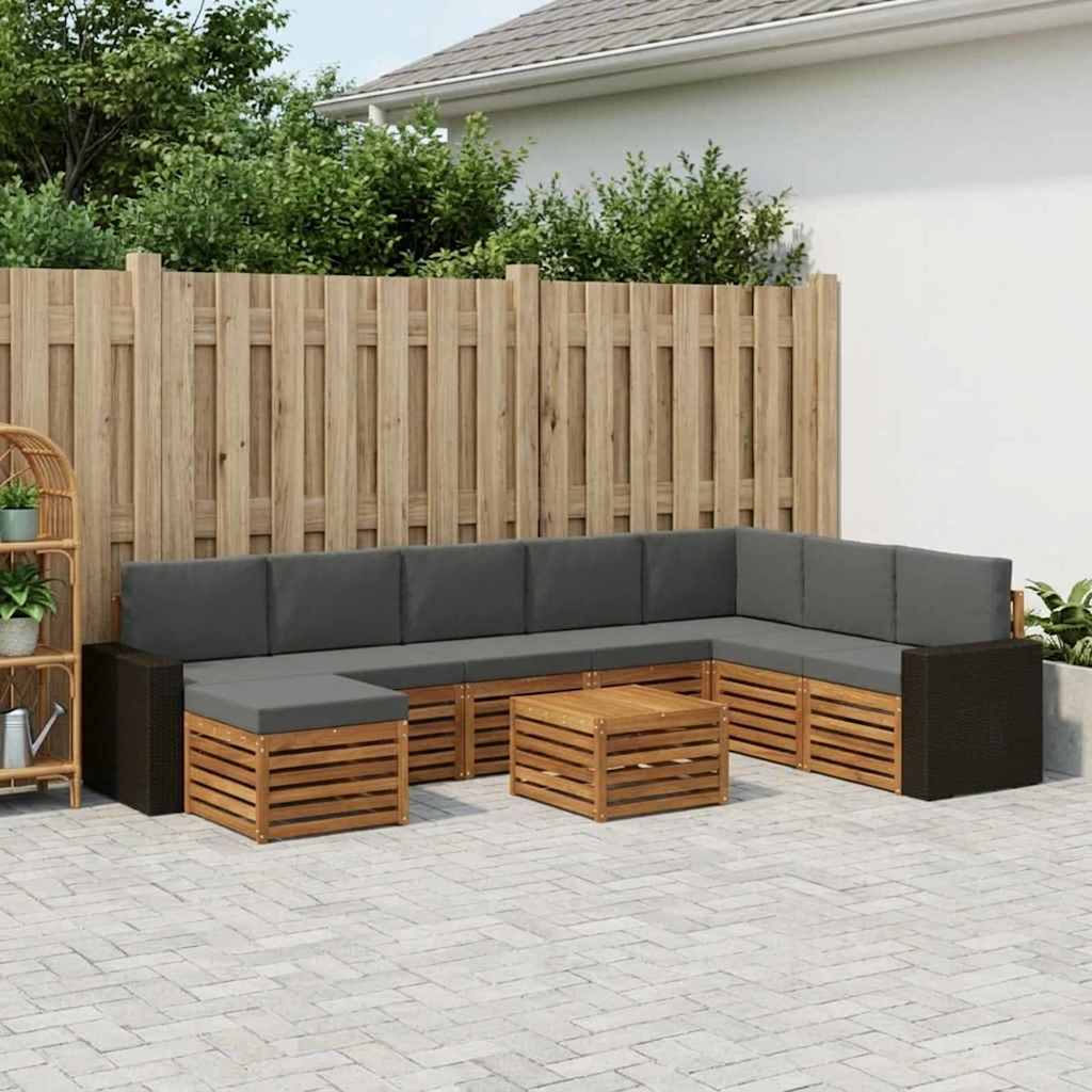 Udendørs sofagruppe 9 stk. Naturlig og Antracit