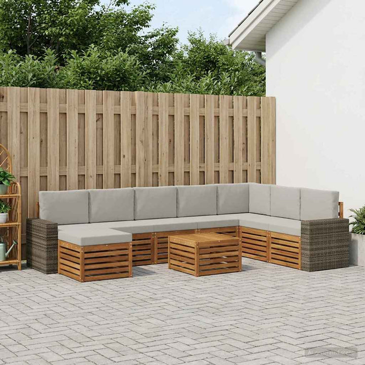 Udendørs sofagruppe 9 stk. Naturfarvet og lysegrå
