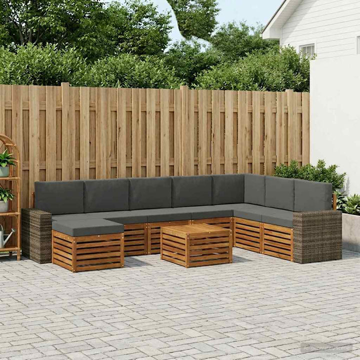 Udendørs sofagruppe 9 stk. Naturlig og Antracit