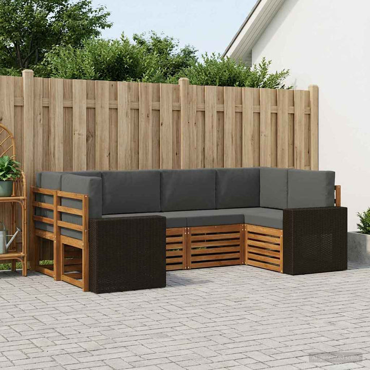 Udendørs sofagruppe 6 stk. Naturlig og Antracit Polyester