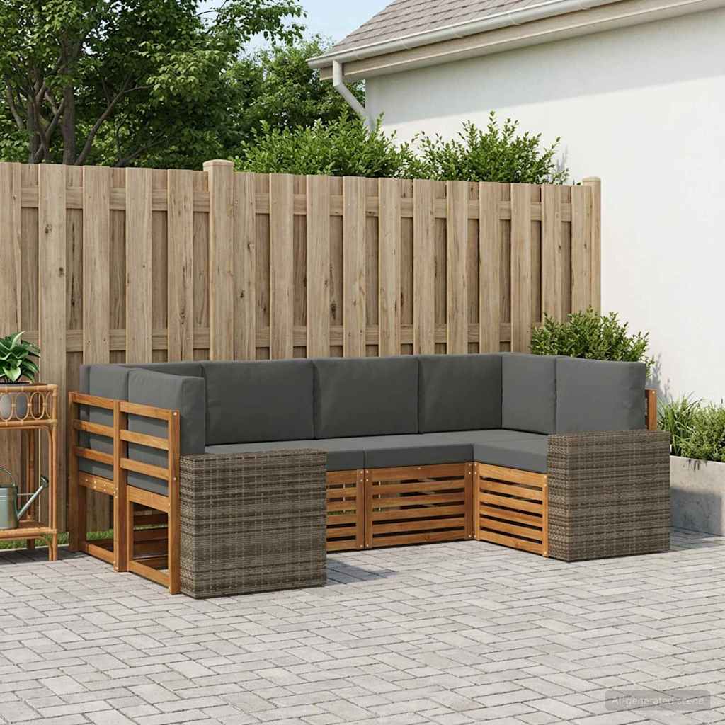 Udendørs sofagruppe 6 stk. Naturlig og Antracit Polyester