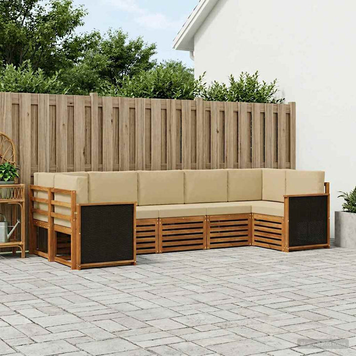 Sektionalsofa sæt 6 pcs Naturfarvet Soli Akacietræ og polyester