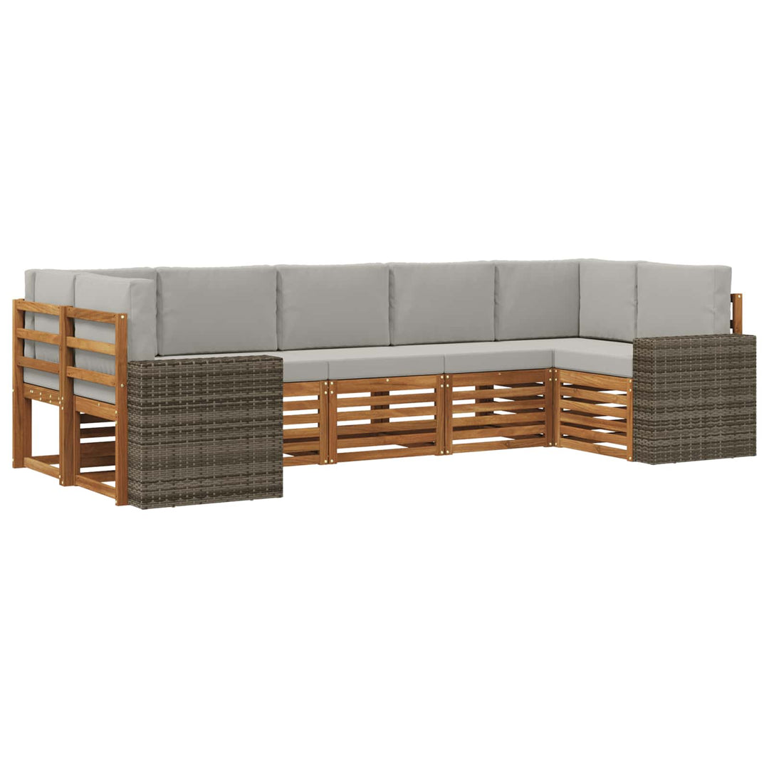 Sektionalsofa sæt 7 pcs Naturfarvet og lysegrå Polyester