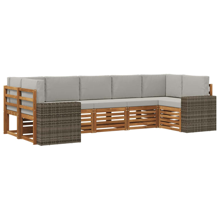 Sektionalsofa sæt 7 pcs Naturfarvet og lysegrå Polyester