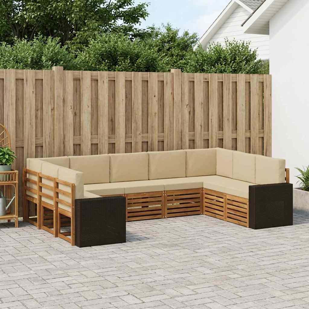 Udendørs sofagruppe 9 stk. Naturlig og Beige Polyester