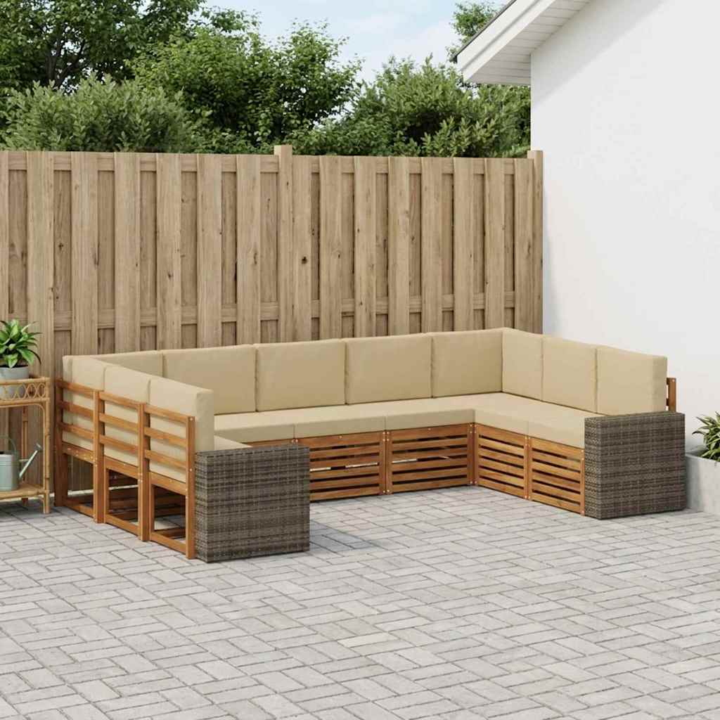 Udendørs sofagruppe 9 stk. Naturlig og Beige Polyester