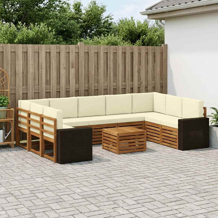 Sofasæt med pude 10 pcs Naturlig og Fløde Massivt Akacietræ