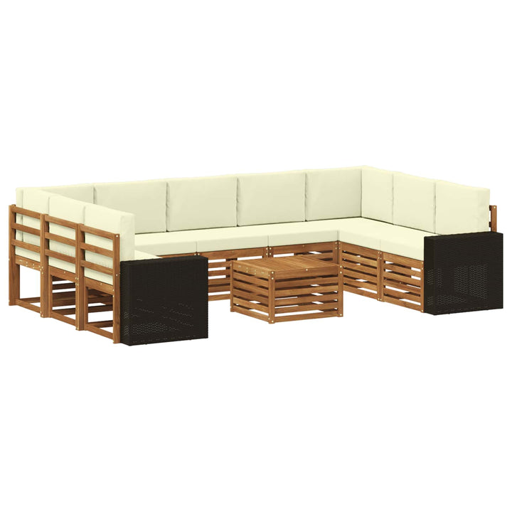 Sofasæt med pude 10 pcs Naturlig og Fløde Massivt Akacietræ