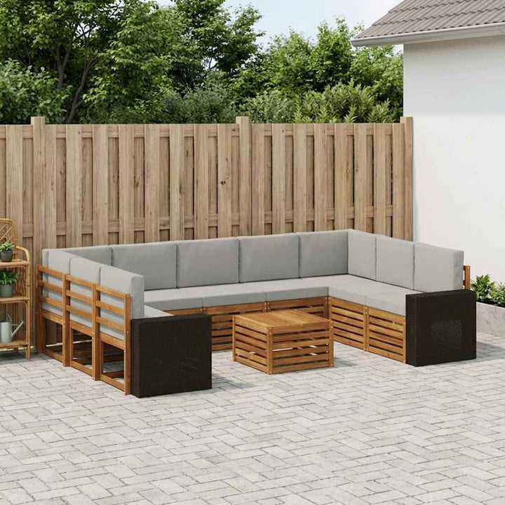 Sofasæt 10 pcs Naturfarvet og lysegrå Massivt Akacietræ