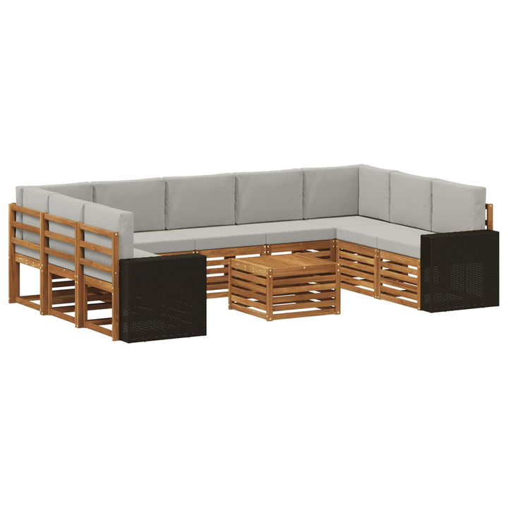 Sofasæt 10 pcs Naturfarvet og lysegrå Massivt Akacietræ