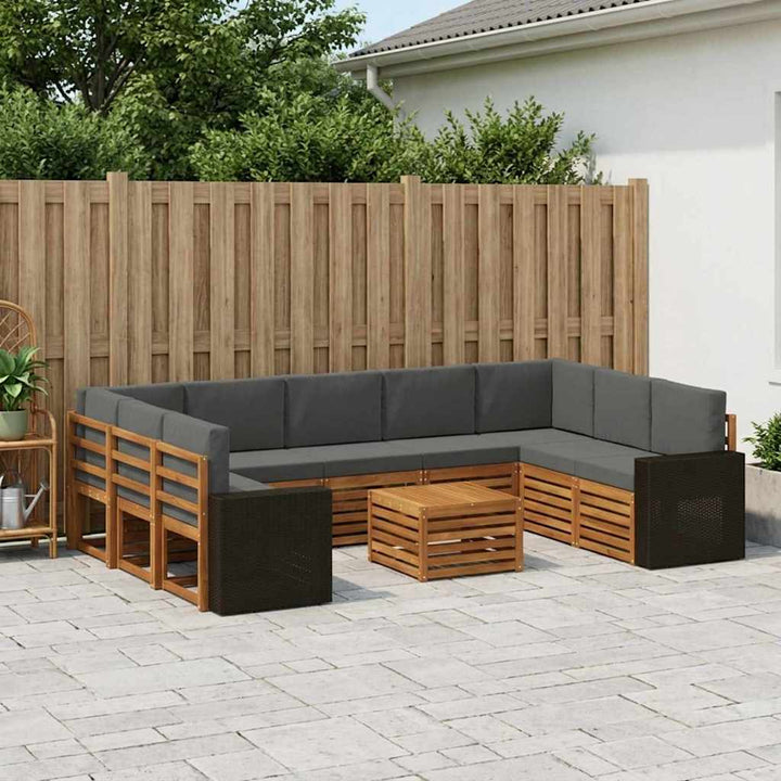 Sofasæt med pude 10 pcs Naturlig og Antracit Massivt Akacietræ