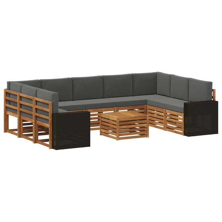 Sofasæt med pude 10 pcs Naturlig og Antracit Massivt Akacietræ