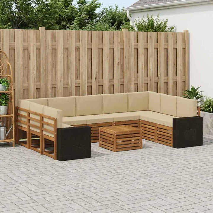 Sofasæt med pude 10 pcs Naturlig og Beige Massivt Akacietræ