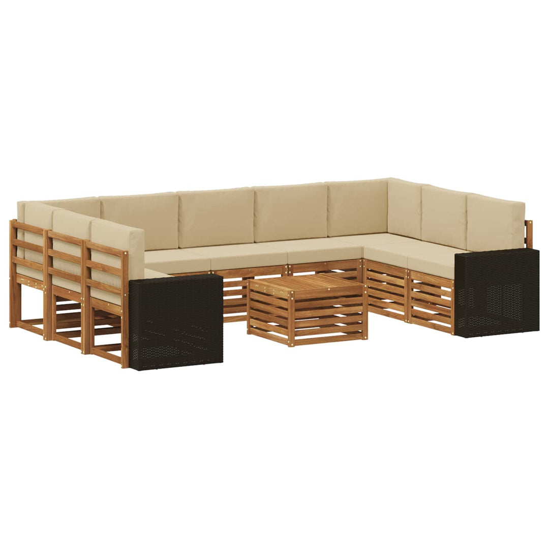 Sofasæt med pude 10 pcs Naturlig og Beige Massivt Akacietræ