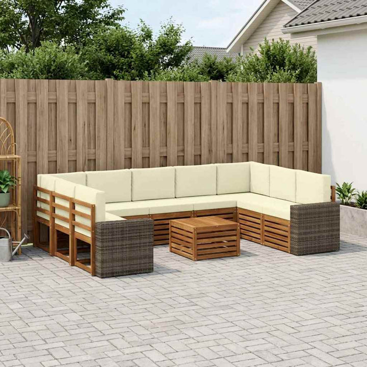 Sofasæt med pude 10 pcs Naturlig og Fløde Massivt Akacietræ