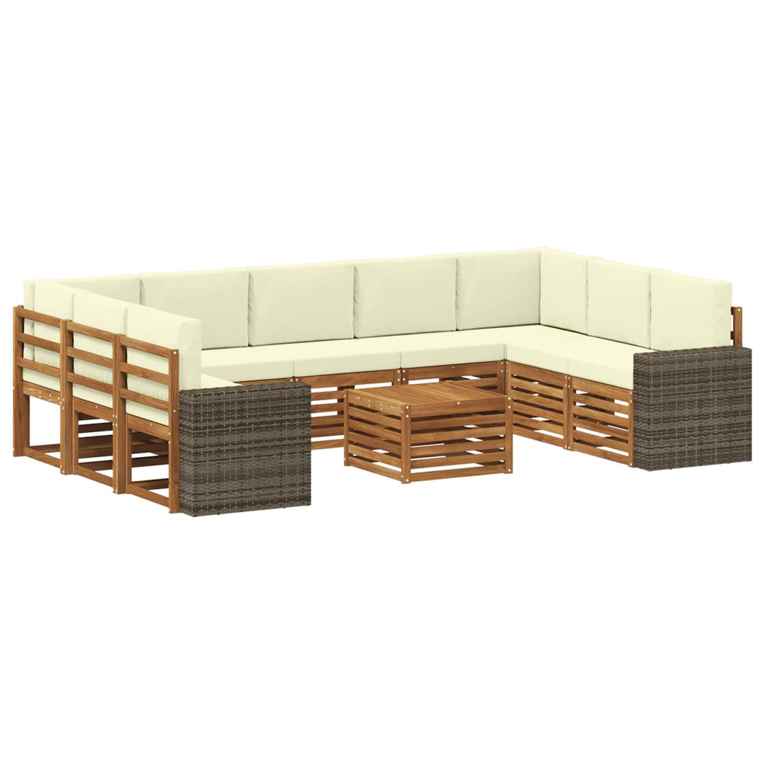 Sofasæt med pude 10 pcs Naturlig og Fløde Massivt Akacietræ