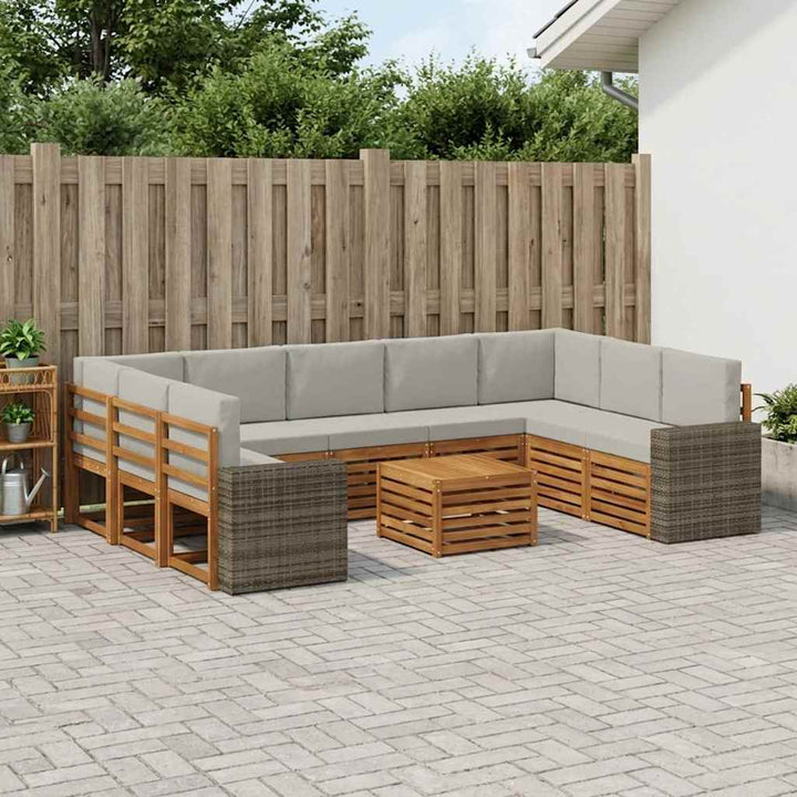Sofasæt 10 pcs Naturfarvet og lysegrå Massivt Akacietræ