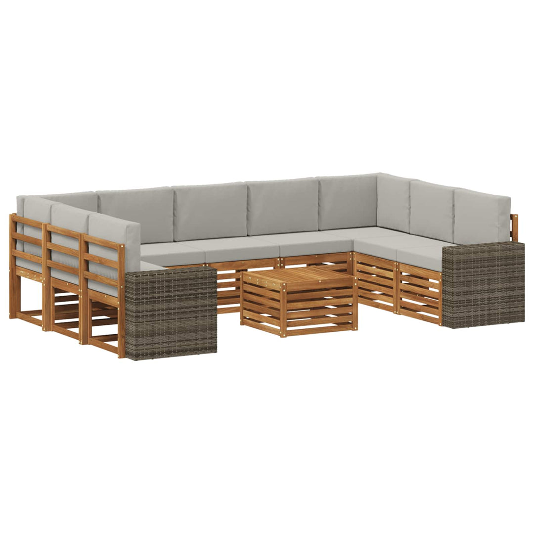 Sofasæt 10 pcs Naturfarvet og lysegrå Massivt Akacietræ