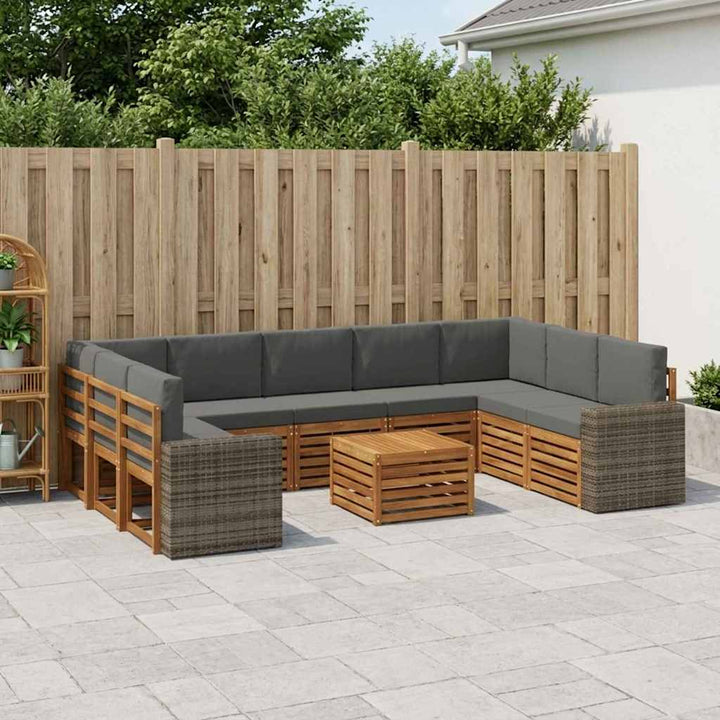 Sofasæt med pude 10 pcs Naturlig og Antracit Massivt Akacietræ