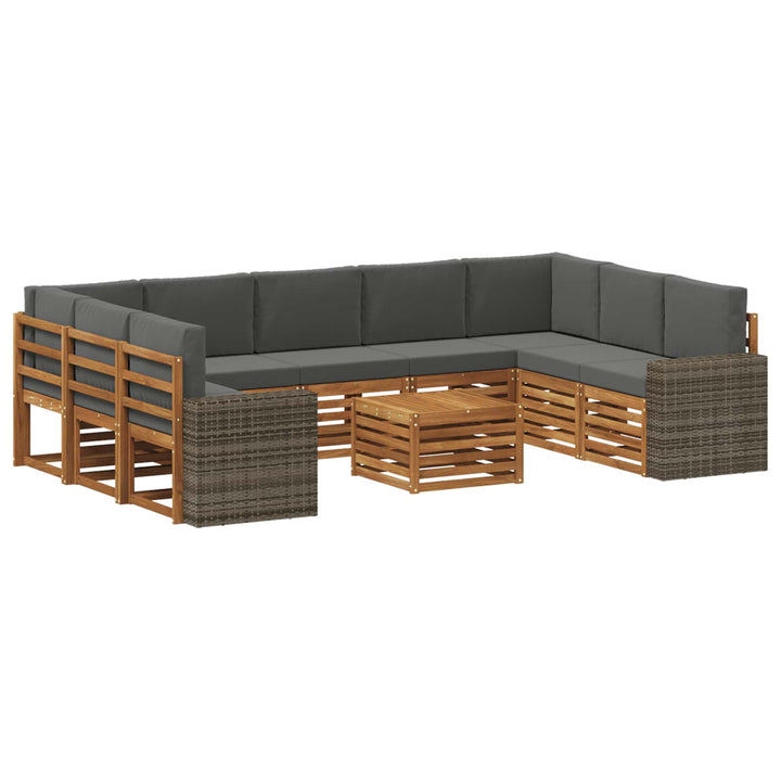 Sofasæt med pude 10 pcs Naturlig og Antracit Massivt Akacietræ