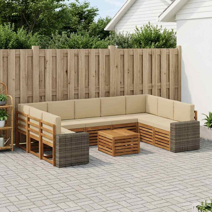 Sofasæt med pude 10 pcs Naturlig og Beige Massivt Akacietræ