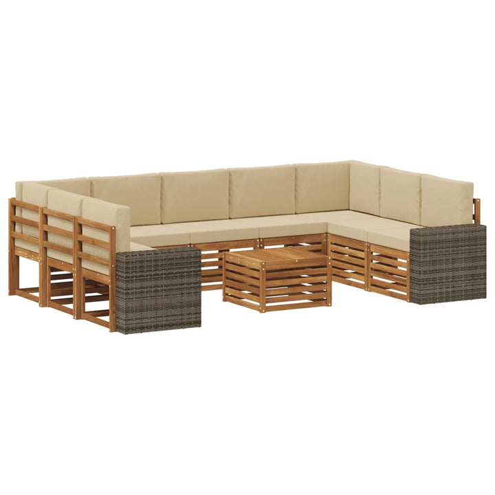 Sofasæt med pude 10 pcs Naturlig og Beige Massivt Akacietræ
