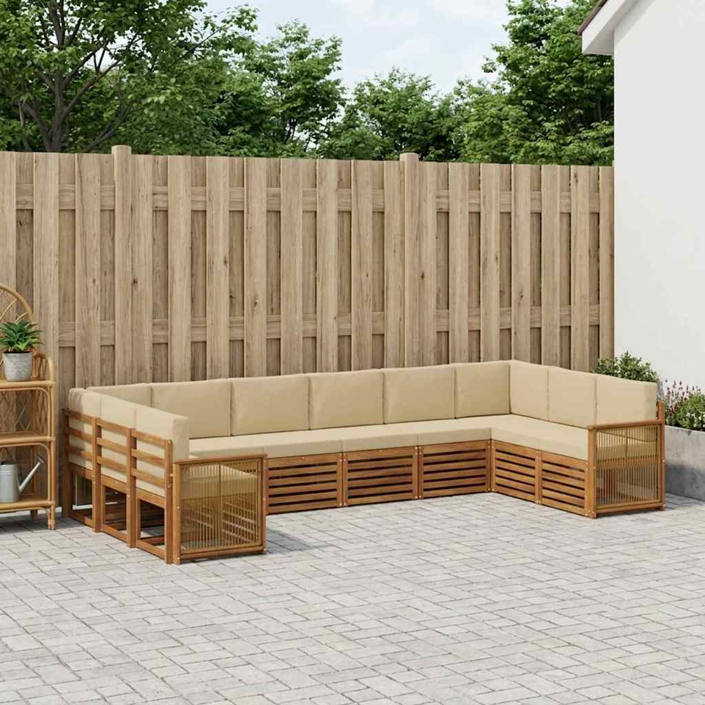Sektionalsofa sæt 7 pcs Naturfarvet Soli Akacietræ og polyester