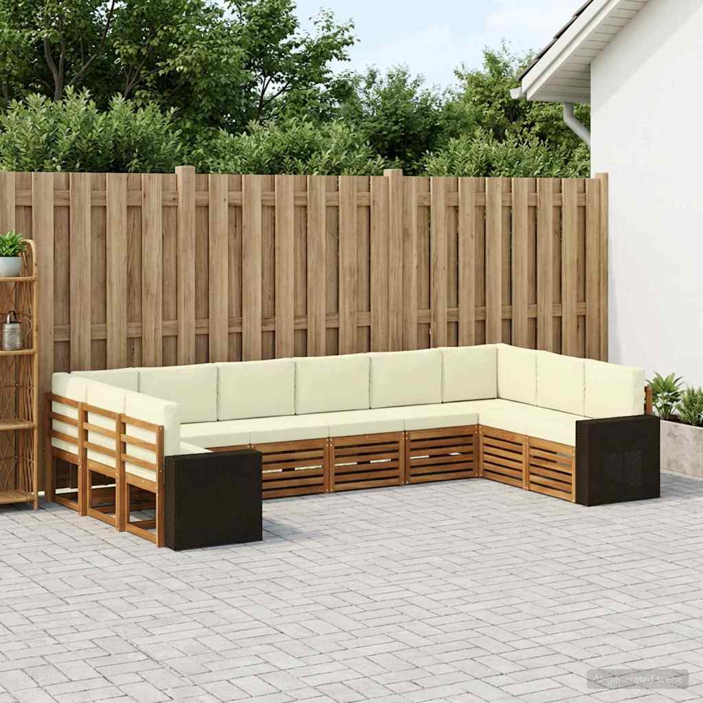 Udendørs sofagruppe 10 pcs Naturlig og Fløde Polyester