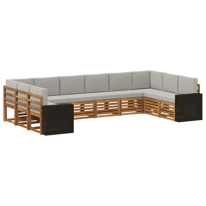 Sektionalsofa sæt 10 pcs Naturfarvet og lysegrå Polyester