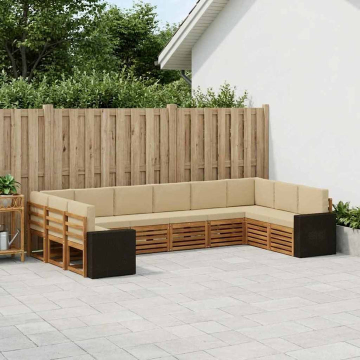 Udendørs sofagruppe med pude 10 pcs Naturlig og Beige Polyester